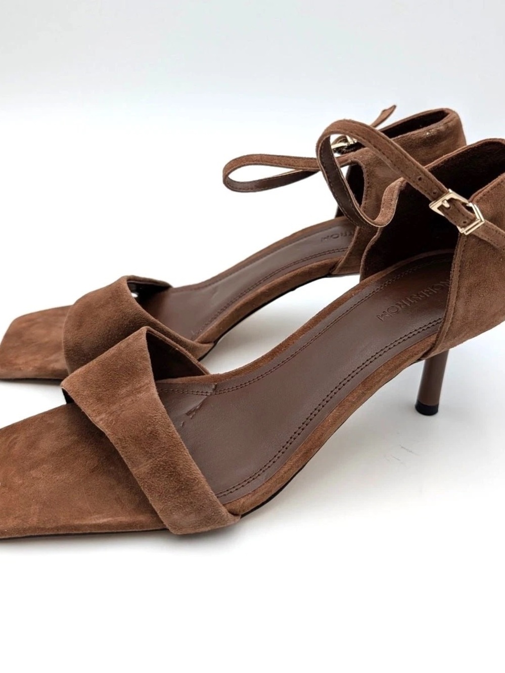 Brown Suede Ankle-Strap Heeled Sandals - Women's